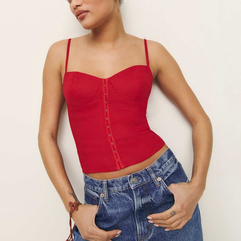 Reformation Christen Red Linen Top